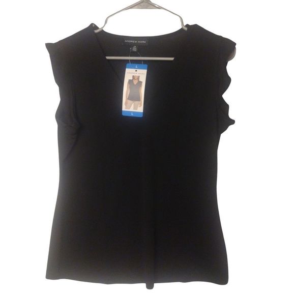 Marc Andrews Ruffle Sleeve V-Neck Black Blouse Size Large NWT - Picture 4 of 5